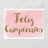 Roze Aquarel Gouden Glitter Feliz Cumpleanos Briefkaart (Voorkant)