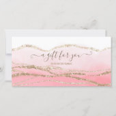 Roze aquarel gouden glitters logo cadeaubon (Voorkant)