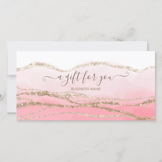 Roze aquarel gouden glitters logo cadeaubon (Voorkant)