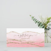 Roze aquarel gouden glitters logo cadeaubon (Staand voorkant)