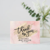 Roze Aquarel Gouden Kwaststreek Baby Shower Briefkaart (Staand voorkant)