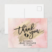 Roze Aquarel Gouden Kwaststreek Baby Shower Briefkaart (Voorkant / Achterkant)