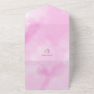 Roze Aquarel & Gouden Rand Verjaardagsuitnodiging All In One Uitnodiging
