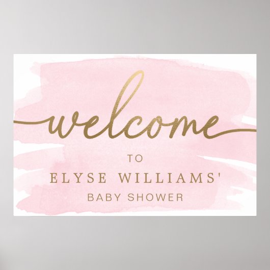 Roze Aquarel Gouden Welkom Bord Poster (Voorkant)