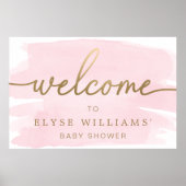 Roze Aquarel Gouden Welkom Poster (Voorkant)