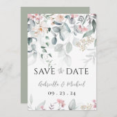 Roze Aquarel Groene Trouwdag Save The Date (Voorkant / Achterkant)