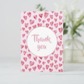 Roze Aquarel Hart Bedankkaart (Staand voorkant)