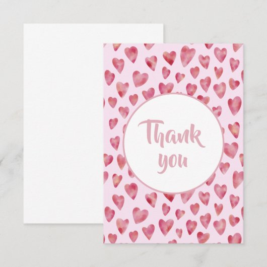 Roze Aquarel Hart Bedankkaart (Voorkant / Achterkant)