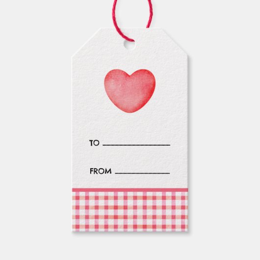 Roze aquarel hart cadeautag cadeaulabel (Voorkant)