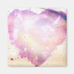 Roze Aquarel Hart Vierkante Magneet