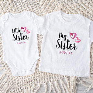 Roze Aquarel Harten Zuster Naam Initiaal Romper