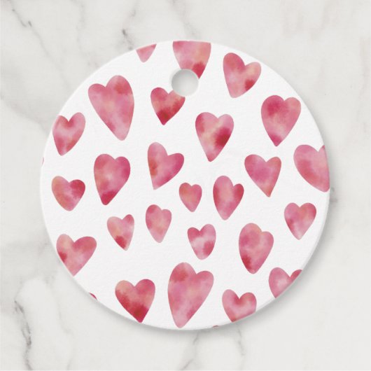 Roze aquarel hartpatroon bedankjes labels (Voorkant)