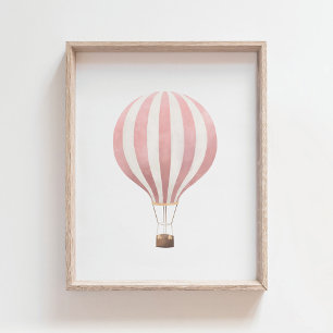 Roze Aquarel Heet Luchtballon Kinderkamer Poster