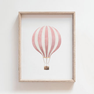 Roze Aquarel Heet Luchtballon Kinderkamer Poster