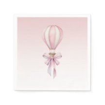 Roze Aquarel Heet Luchtballon Meisje Baby Shower