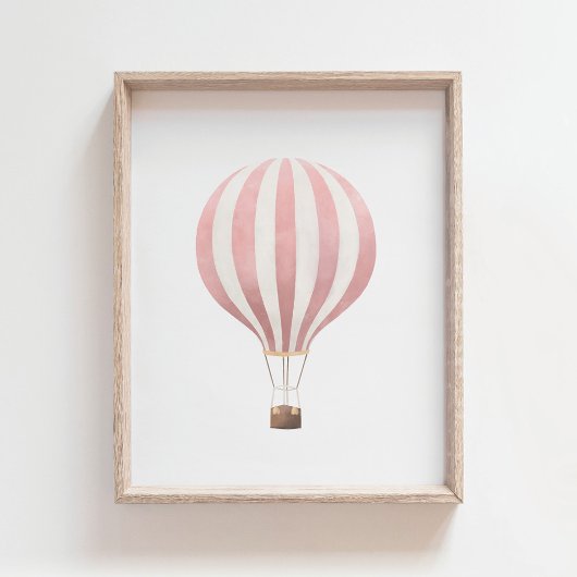 Roze Aquarel Heete Luchtballon Babykamer Poster
