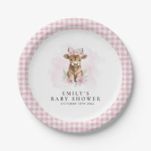 Roze Aquarel Hoogland Koe Meisje Baby Shower