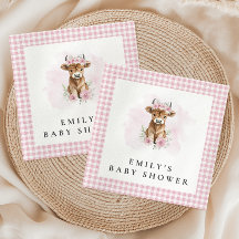 Roze Aquarel Hoogland Koe Meisje Baby Shower