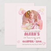 Roze Aquarel Illustratieve Cute One Year Verjaarda Kaart (Voorkant / Achterkant)