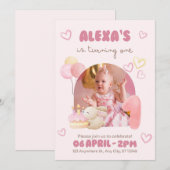 Roze Aquarel Illustratieve Mopshoofd Eén Jaar Verj Kaart (Voorkant / Achterkant)