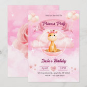 Roze Aquarel Illustratieve Prinses Uitnodiging (Voorkant / Achterkant)