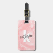 Roze Aquarel Initiaal Monogram Bagagelabel (Voorkant verticaal)
