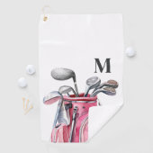Roze Aquarel Initiaal Monogram Golfhanddoek (Insitu)