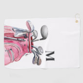 Roze Aquarel Initiaal Monogram Golfhanddoek (Horizontaal)