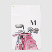 Roze Aquarel Initiaal Monogram Golfhanddoek (Voorkant)