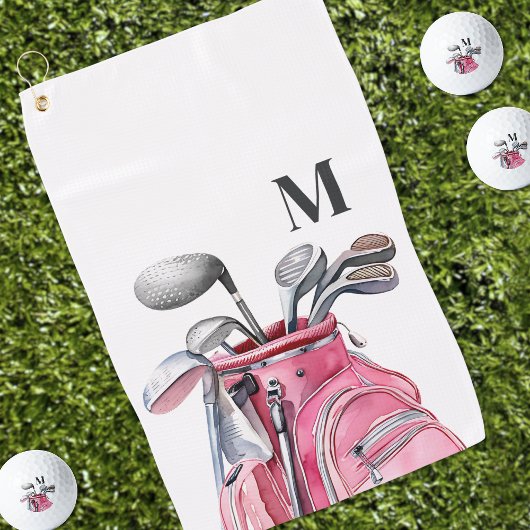 Roze Aquarel Initiaal Monogram Golfhanddoek