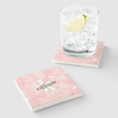 Roze Aquarel Initiaal Monogram Stenen Onderzetter (Zijkant)