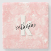 Roze Aquarel Initiaal Monogram Stenen Onderzetter (Voorkant)