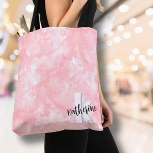Roze Aquarel Initiaal Monogram Tote Bag