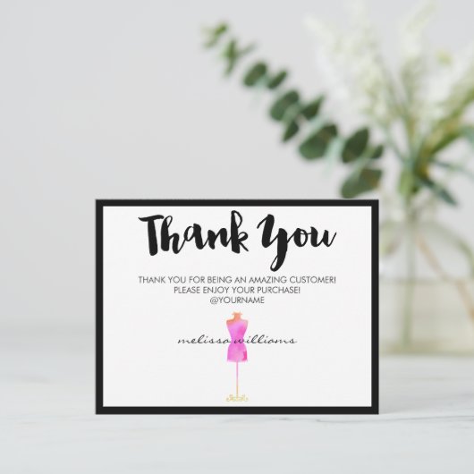 Roze Aquarel Jurk Paspop Poshmark Dank je wel Briefkaart (Staand voorkant)