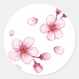 Roze Aquarel Kersenbloesem Patroon Ronde Sticker