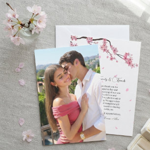 Roze aquarel kersenbloesem Sakura bruiloft  Bedankkaart