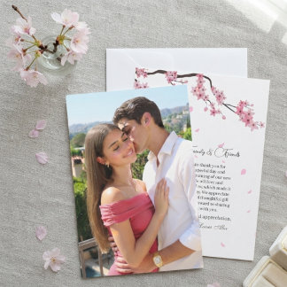 Roze aquarel kersenbloesem Sakura bruiloft Bedankkaart