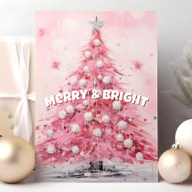 Roze Aquarel Kerstboom Prettig & Kerstmis