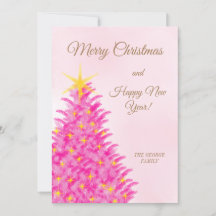 Roze Aquarel Kerstboom Vakantie Kaart