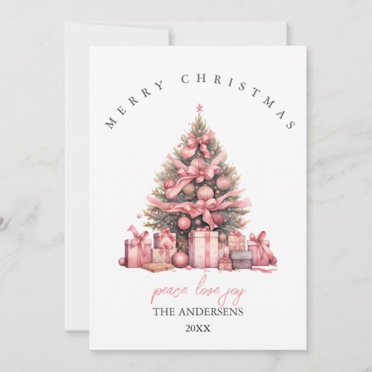 Roze aquarel kerstkaart kaart (Voorkant)