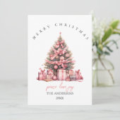 Roze aquarel kerstkaart kaart (Staand voorkant)