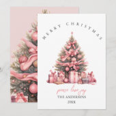 Roze aquarel kerstkaart kaart (Voorkant / Achterkant)