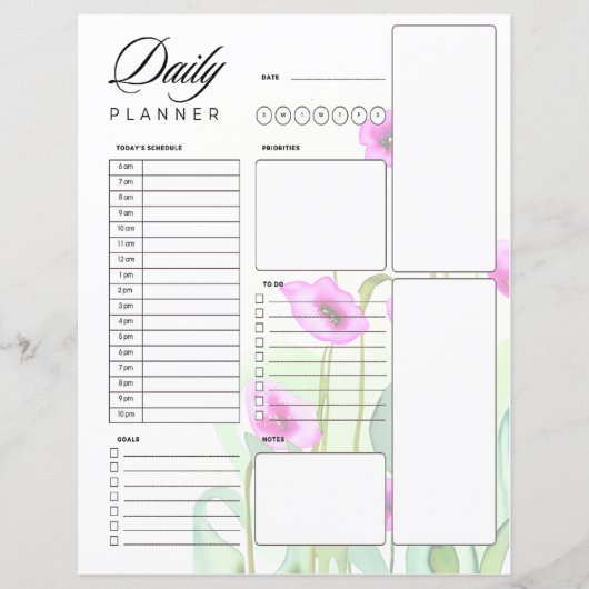 Roze aquarel klaprozen dagelijkse planner (Voorkant)