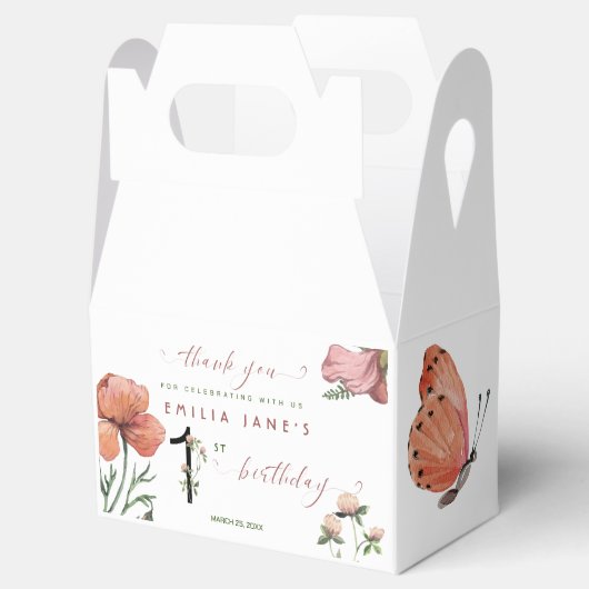 Roze Aquarel Kleine Poppies 1e Verjaardag Bedankdoosjes (Geopend)