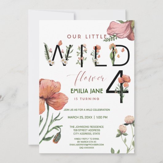 Roze Aquarel Kleine Poppies 4e verjaardag Kaart (Voorkant)