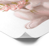 Roze Aquarel Konijn Bloem | Konijn Muurprint Poster (Hoek)