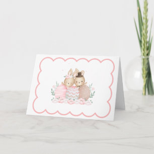 Roze Aquarel Konijn Feestdagen Kaart