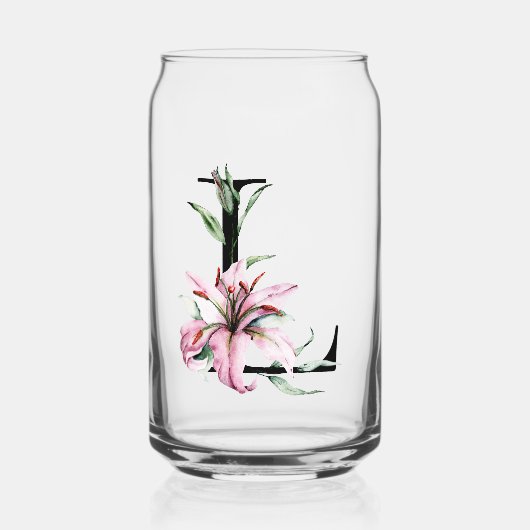 Roze Aquarel Lelie Monogram Blikvorm Glas (Voorkant)