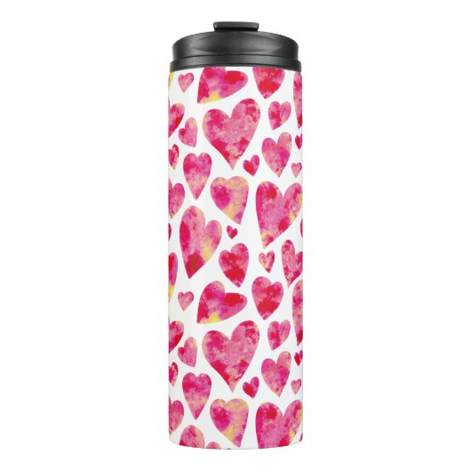 Roze aquarel liefdeshartpatroon thermosbeker (Voorkant)