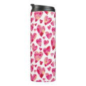 Roze aquarel liefdeshartpatroon thermosbeker (Geroteerd rechts)